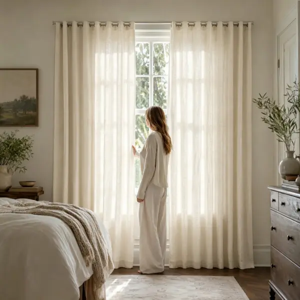 Luxury Matte Slub Linen‑Look Texture High‑Density Drapery Fabric for Home Interior Decor（TOP1）