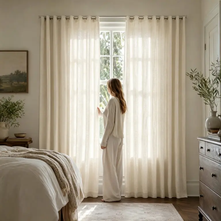 Luxury Matte Slub Linen‑Look Texture High‑Density Drapery Fabric for Home Interior Decor（TOP1）